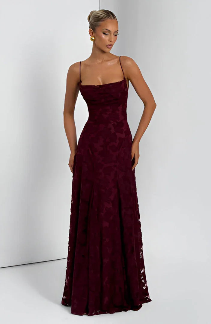 Robe longue femme bretelles fines coupe évasée imprimé floral robe cérémonie élégante