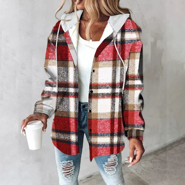 Veste carreaux femme capuche boutonnée coupe oversize style surchemise